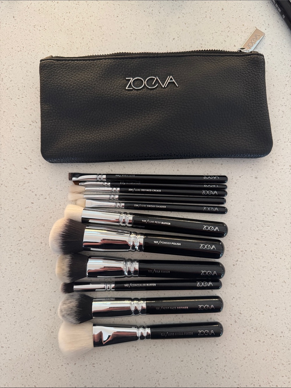 Zoeva Black Makeup Brush Set with Vegan Bristles and Pouch